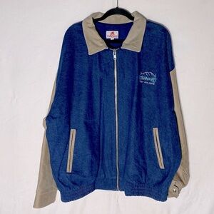 Vintage Odyssey Embroidered Denim Jean Jacket With Leather Sleeves & Collar XL